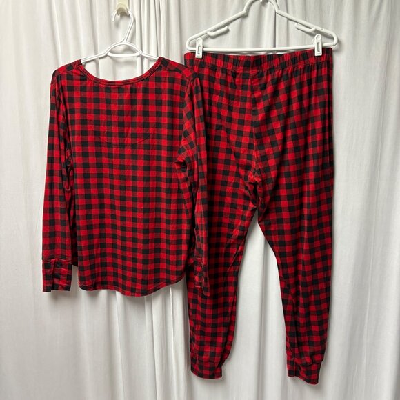 Santas Treasures Red Black Plaid Christmas Pajama Set Womens Sz 1X Cozy Stretch - Picture 3 of 8